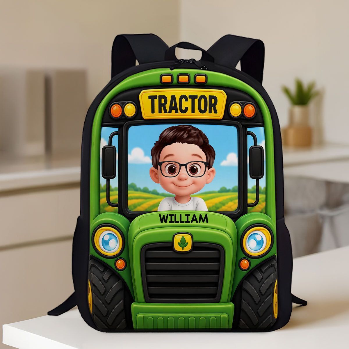 School Bus, Tractor for Boys Girls - Personalized Backpack - Back to School Backpack for Kids