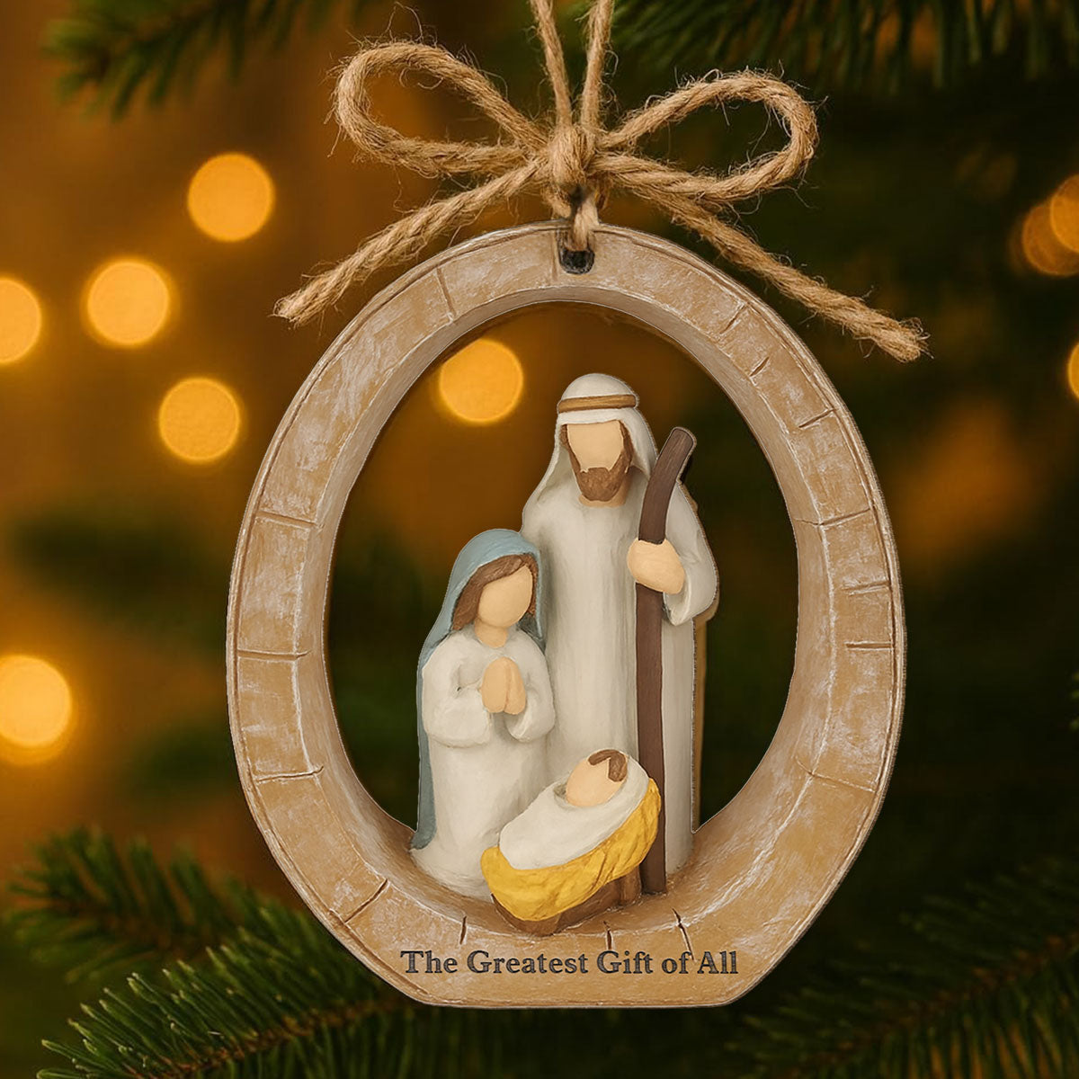 3D Effect Holy Family Nativity Scene The Greatest Gift of All Religious Keepsake - Wooden Ornament