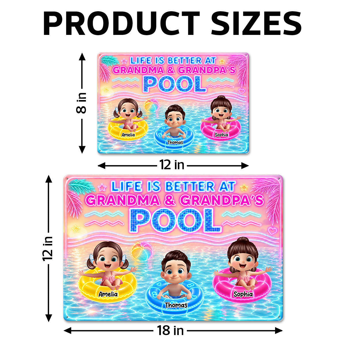Neon Summer Life is Better in Grandma Grandpa's Pool - Personalized Metal Sign - Summer Decor Gift for Grandma, Grandparents