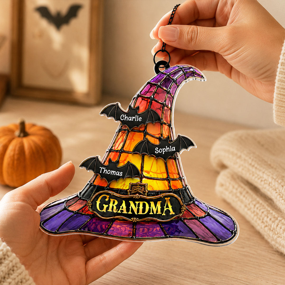 Grandma Witch Hat - Personalized Acrylic Suncatcher - Halloween Decor for Grandma