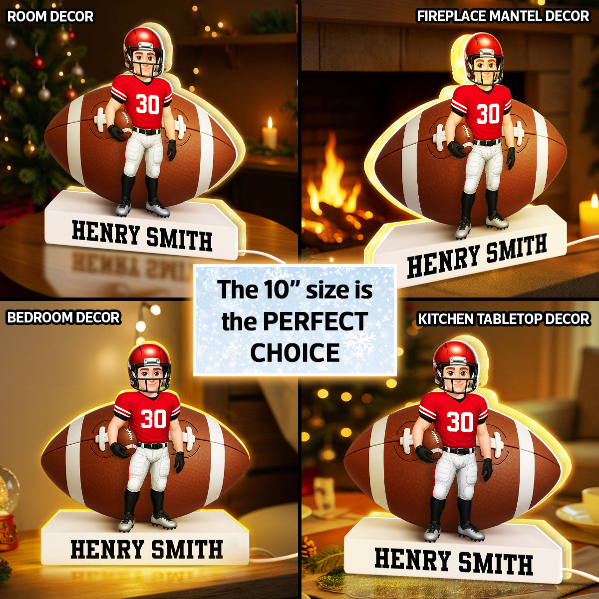 Football Boy 3D Effect - Personalized Light Box - Christmas Gift for Teen Boy Girl Daughter Son