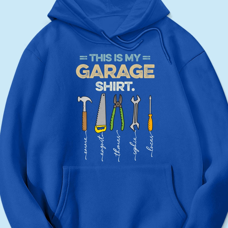 This Is My Garage Shirt Custom Kid Name - Personalized Shirt - Father's Day Gift For Mechanic Dad, Grandpa
