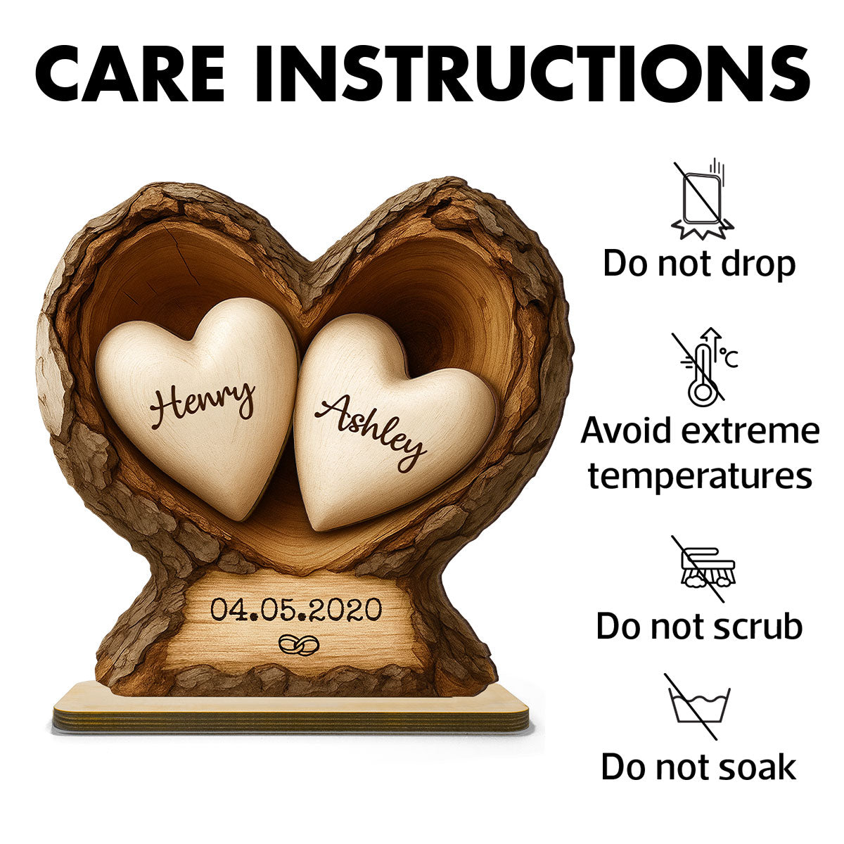 Custom Wooden Tree Hole Heart - Personalized Wooden Plaque - Gift for Couple