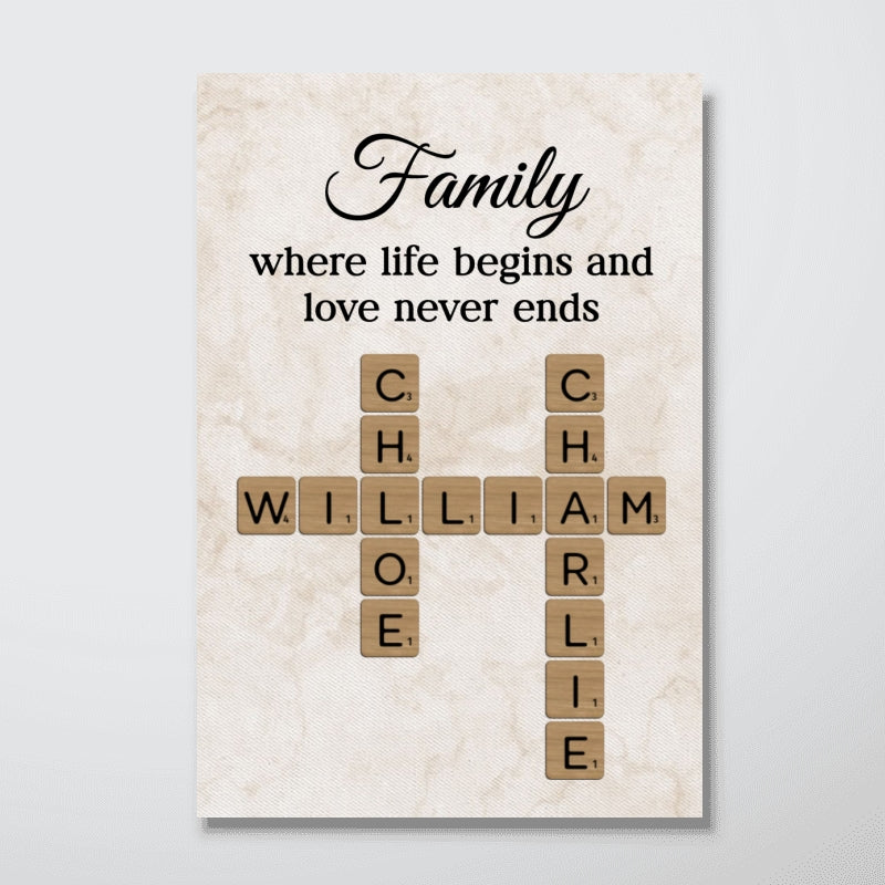 Family Where Life Begins and Love Never Ends Crossword - Personalized Poster - Sentimental Gift for Loved Ones