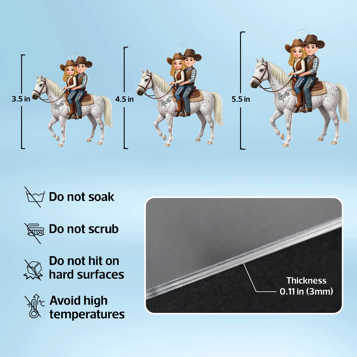 3D Effect Couple And Their Horse - Personalized Acrylic Car Hanger - Valentine's Gift For Couple, For Horse Lovers