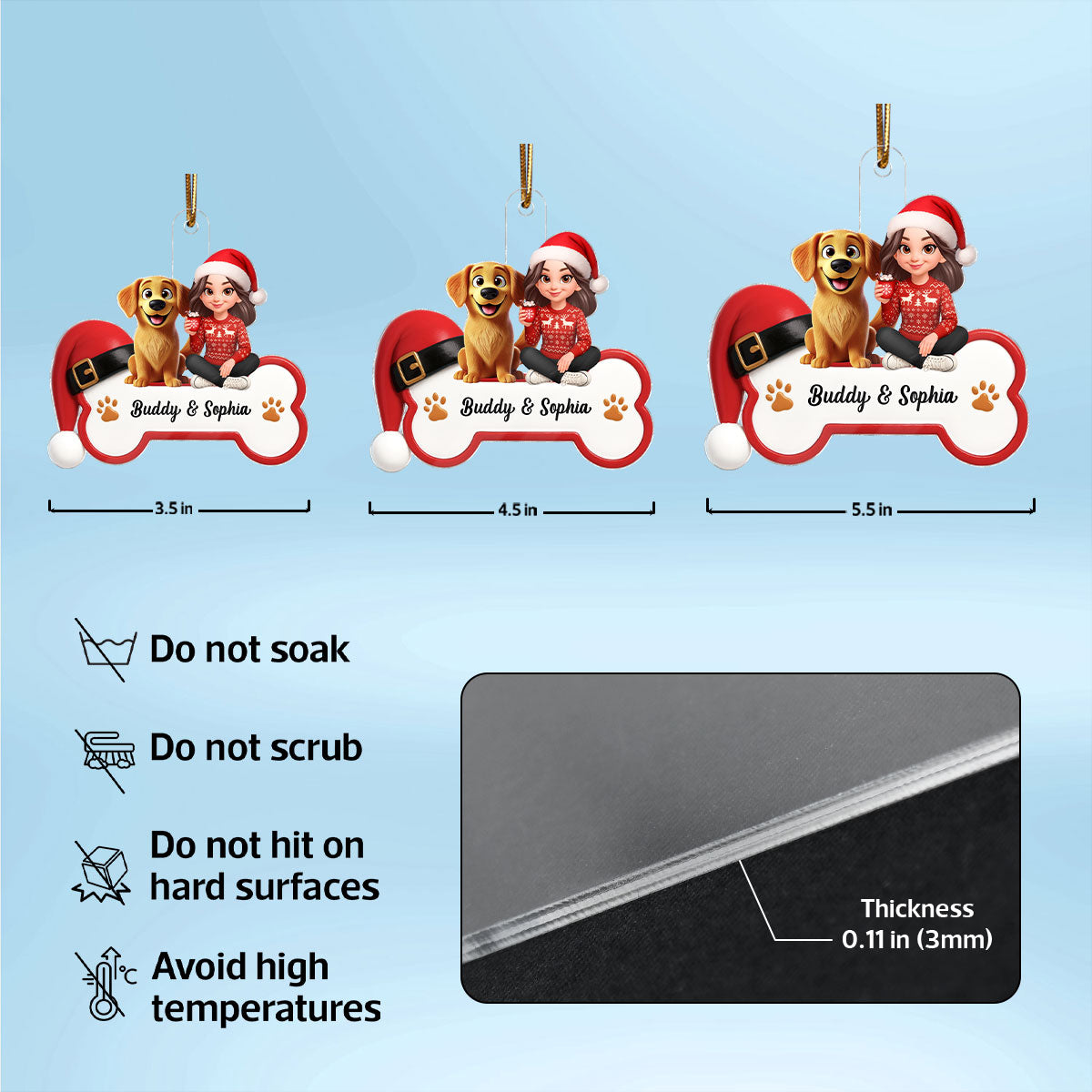 3D Effect Christmas Dog Bone Girl And Dog - Personalized Acrylic Ornament - Gift For Dog Lovers