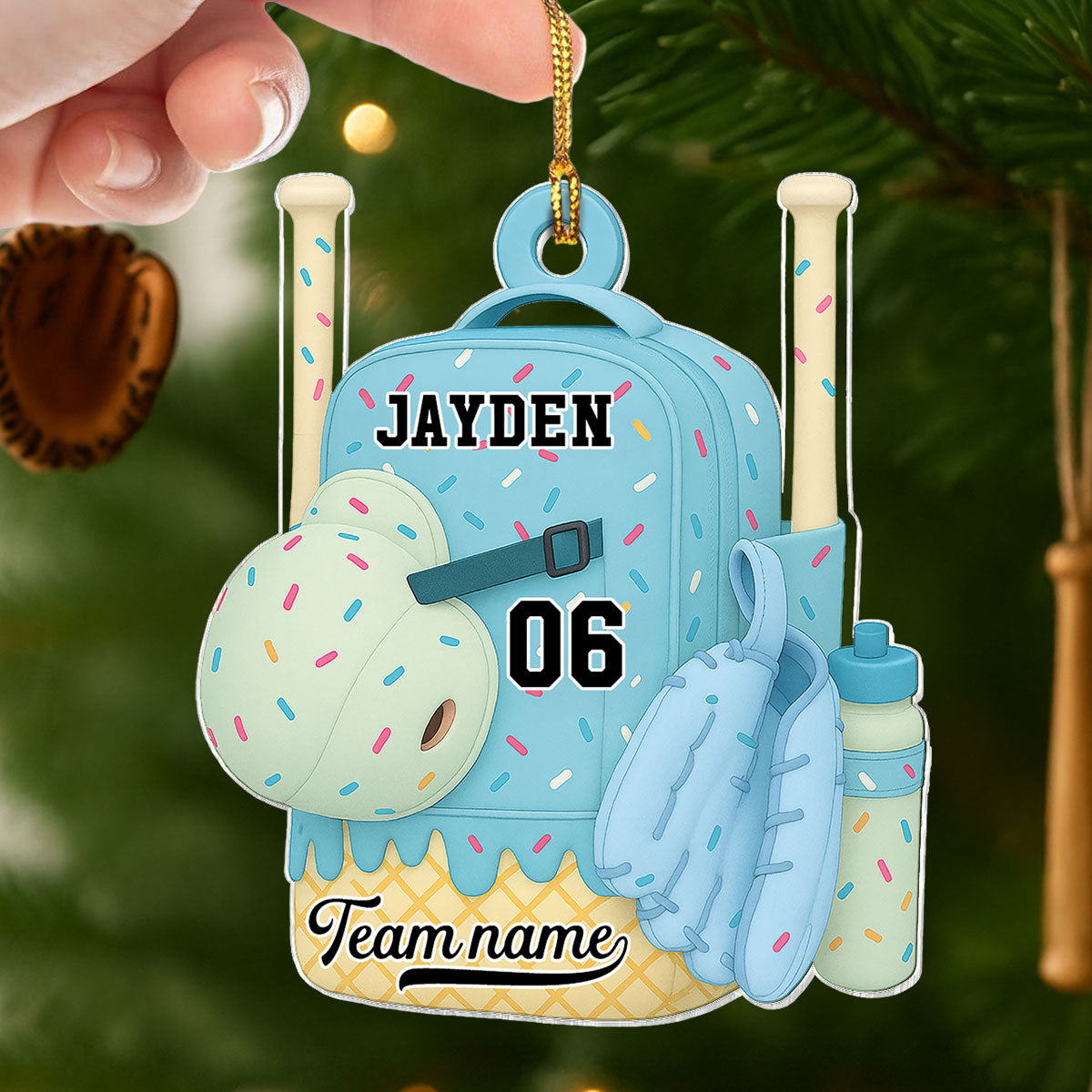 3D Effect Ice Cream Drip Sprinkles Baseball Softball Bag Backpack - Personalized Acrylic Ornament - Gift For Kids, Granddaughter, Grandson, Daughter, Son