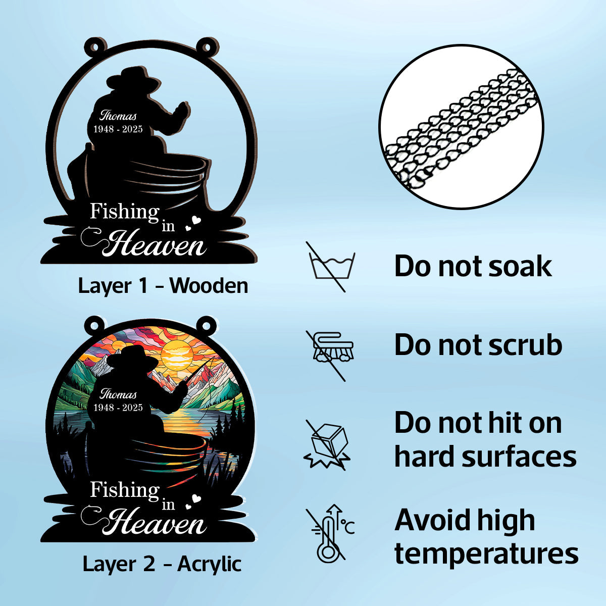 Fishing In Heaven Memorial - Personalized Suncatcher - Memorial Keepsake For Family
