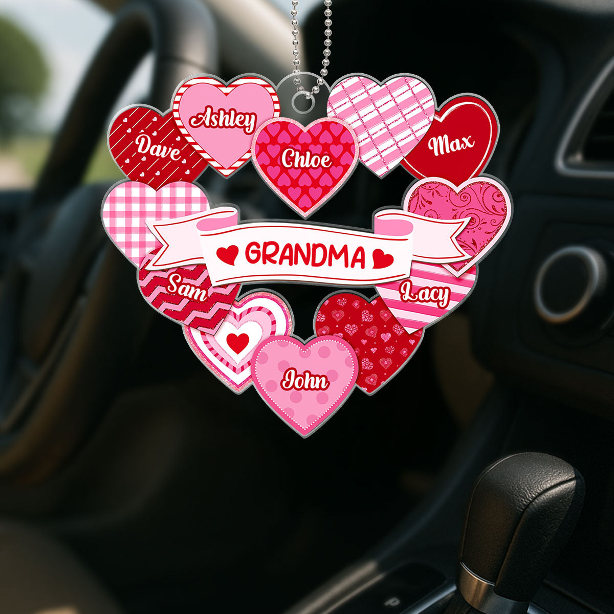 Grandma's Sweethearts Coquette Valentine's Day - Personalized Car Hanger Ornament - Gift For Grandma