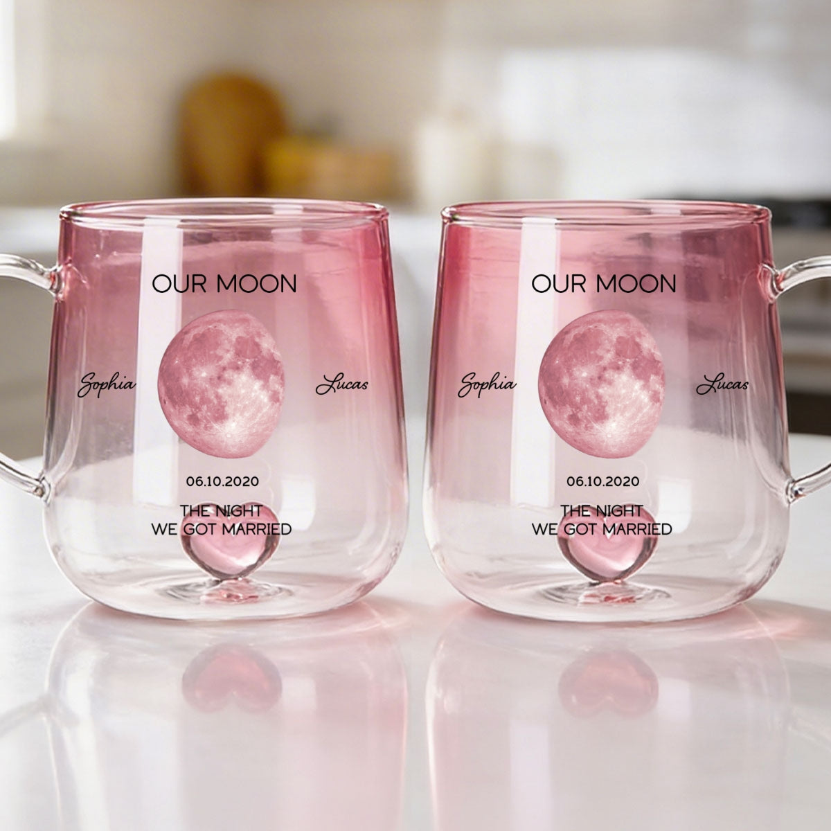Our Moon Couple Custom Moon Phase by Date - Personalized Glass Mug - Anniversary Gift, Birthday Gift for Husband, Wife