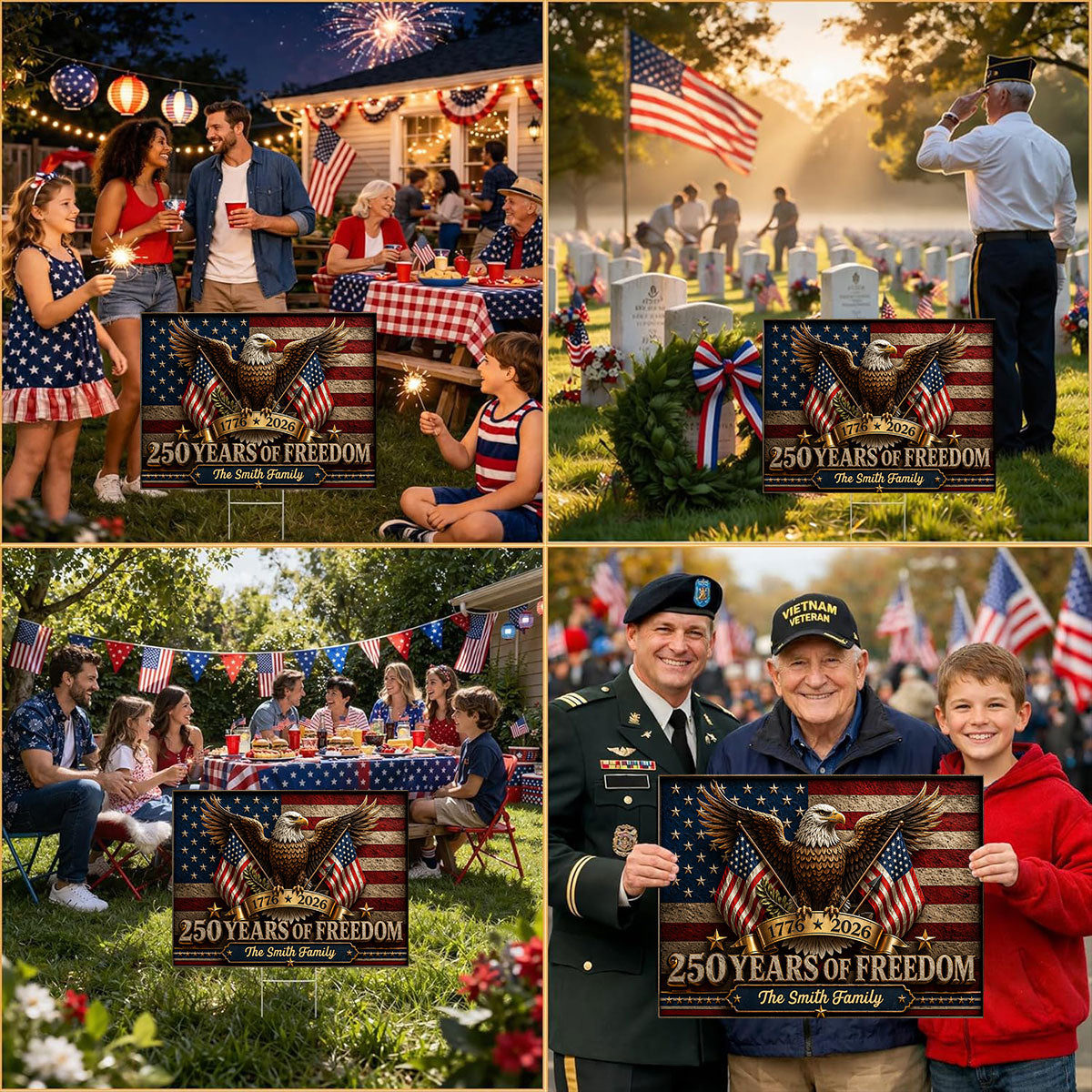 America 250th Anniversary Eagle - Personalized Yard Sign - 250th Anniversary America Patriotic, Family Decoration