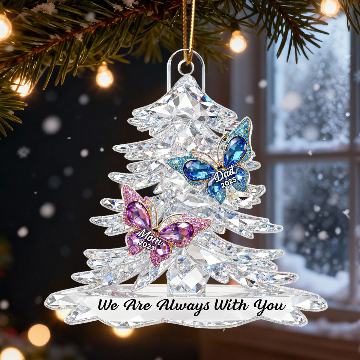 3D Effect Flat Christmas Tree Butterfly Memorial - Personalized Acrylic Ornament - Remembrance Gift, Sympathy Gift