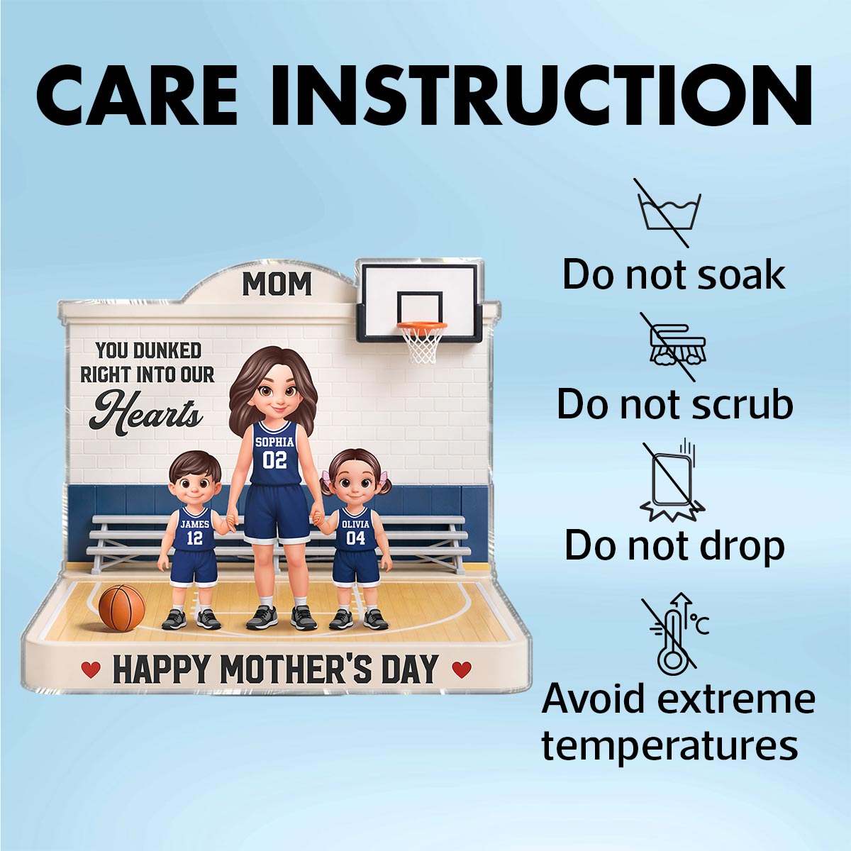 Basketball Mom You Dunked Right Into Our Hearts 2D Flat - Personalized Acrylic Block Plaque - Mother's Day Gift For Basketball Mom