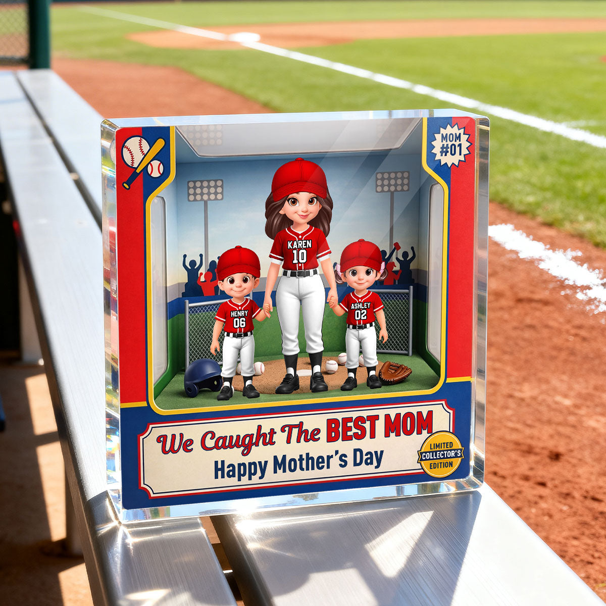 We Caught the Best Mom Baseball Field - Personalized Acrylic Block Plaque - Mother's Day Gift for Mom, Wife
