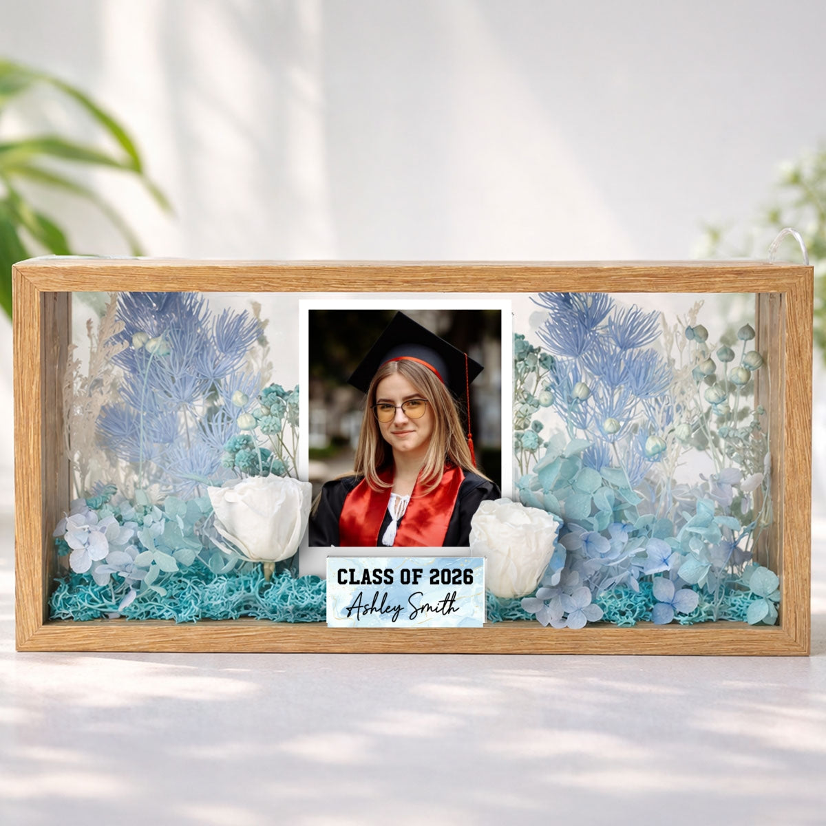 Class Of Year Senior Custom Photo - Personalized DIY Flower Shadow Box LED Night Light - Graduation Gift For Graduates, Daughter