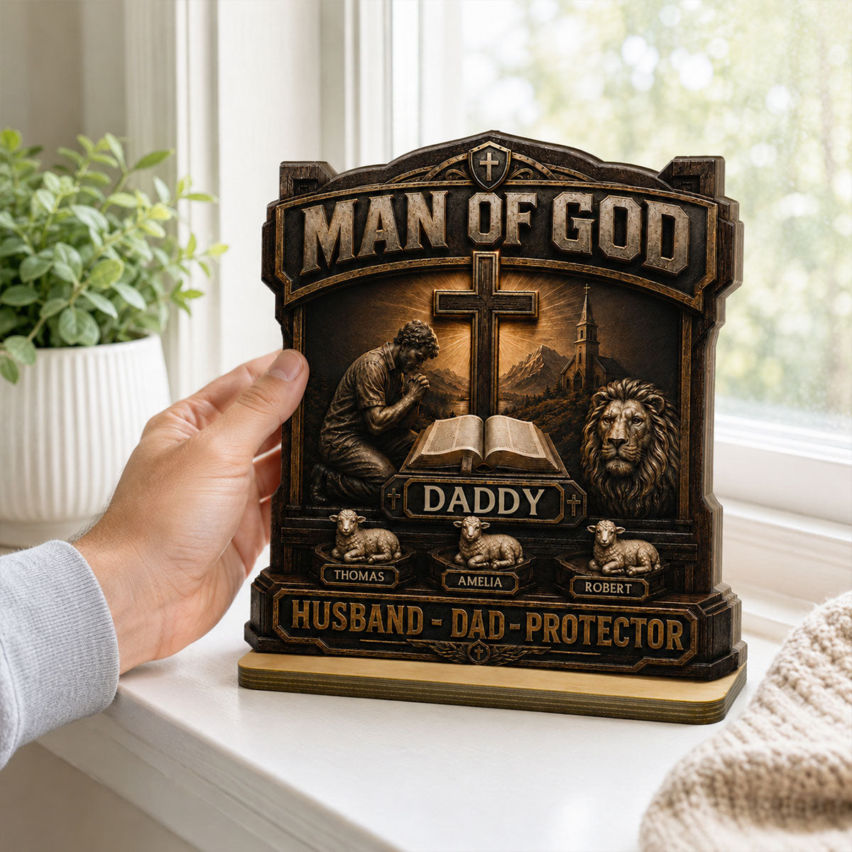 Man Of God - Personalized 2-Layered Wooden Plaque - Gift For Dad, Husband, Grandpa, Christian Dad