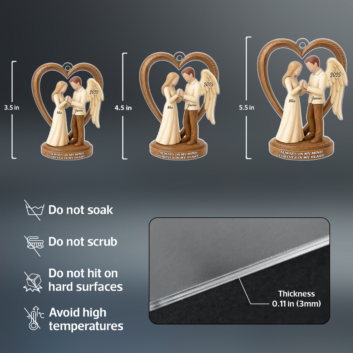 Couple Memorial Wooden Figurines - Personalized Acrylic Ornament - Memorial Christmas Gift For Him, For Her, For Couple