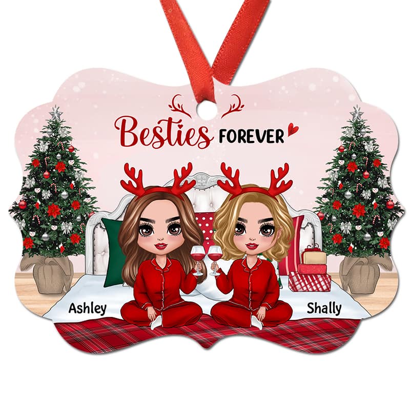 Besties Sisters Sitting On Bed Personalized Christmas Ornament