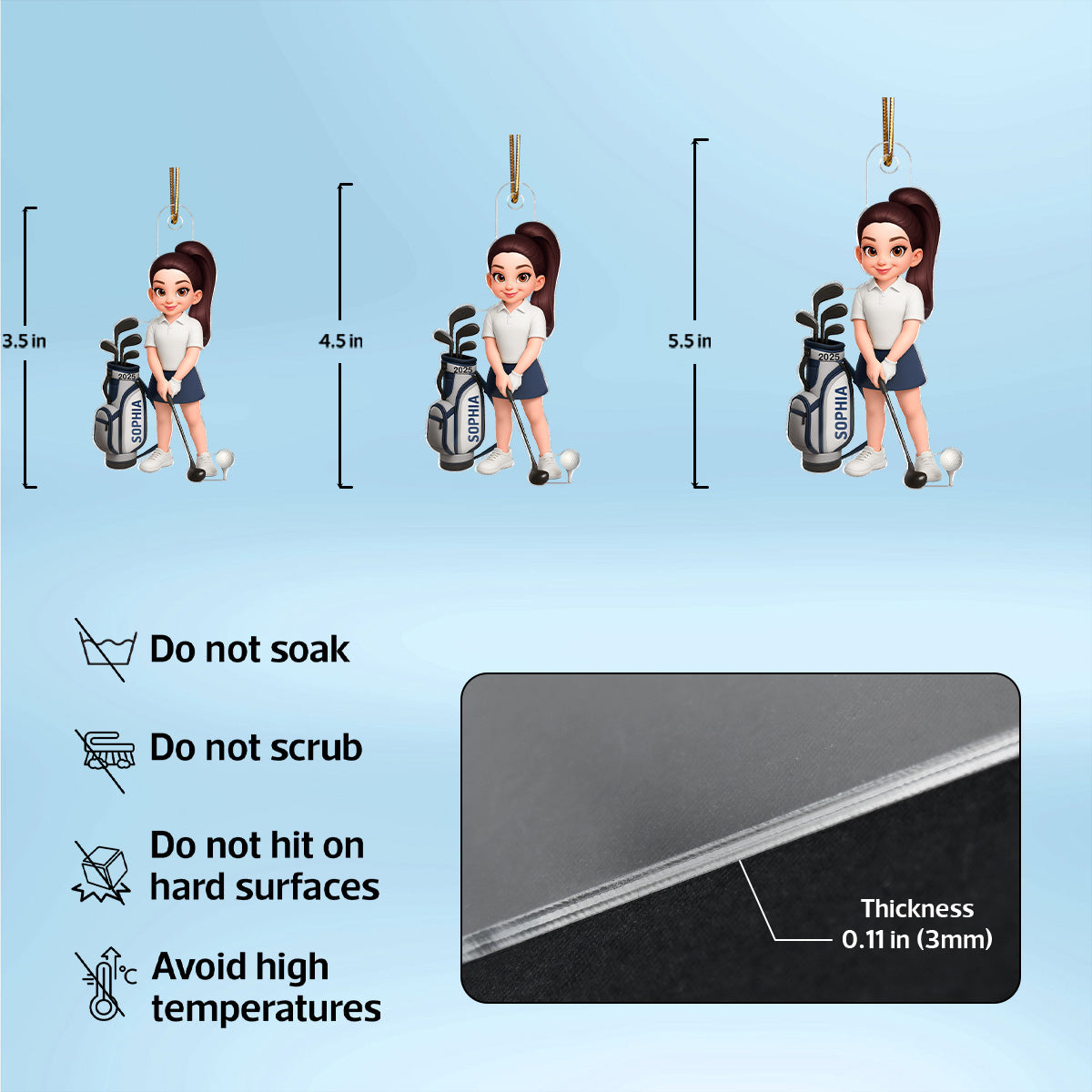 3D Effect Christmas Golf Man Woman - Personalized Acrylic Ornament - Gift For Golfers