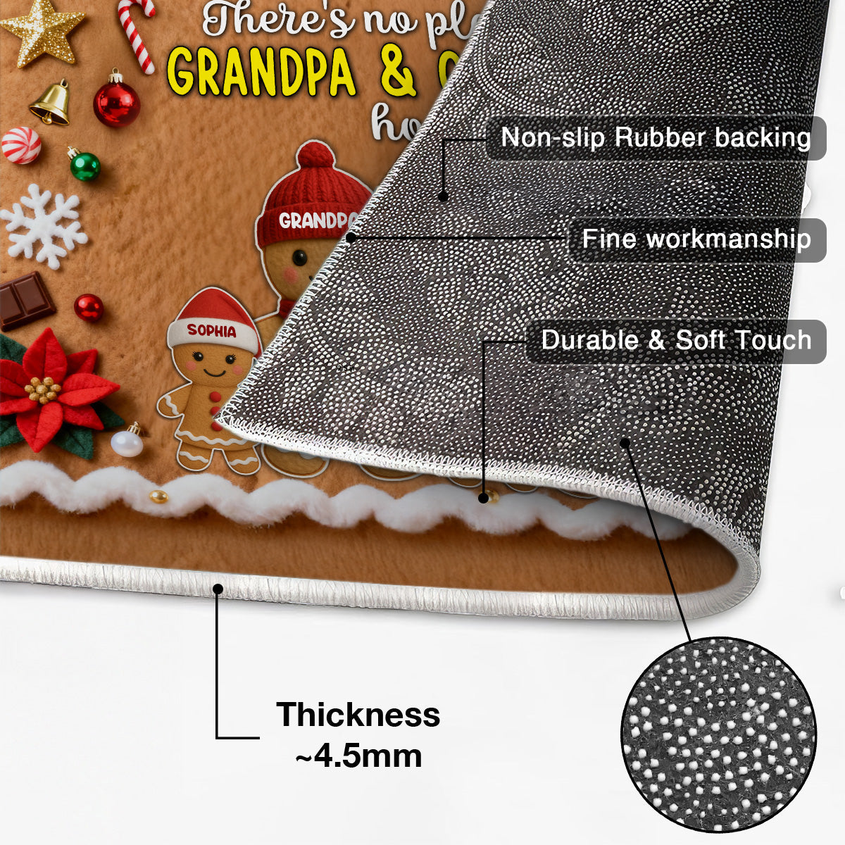 3D Effect Christmas Gingerbread No Place Like Grandma Grandpa House - Personalized Doormat