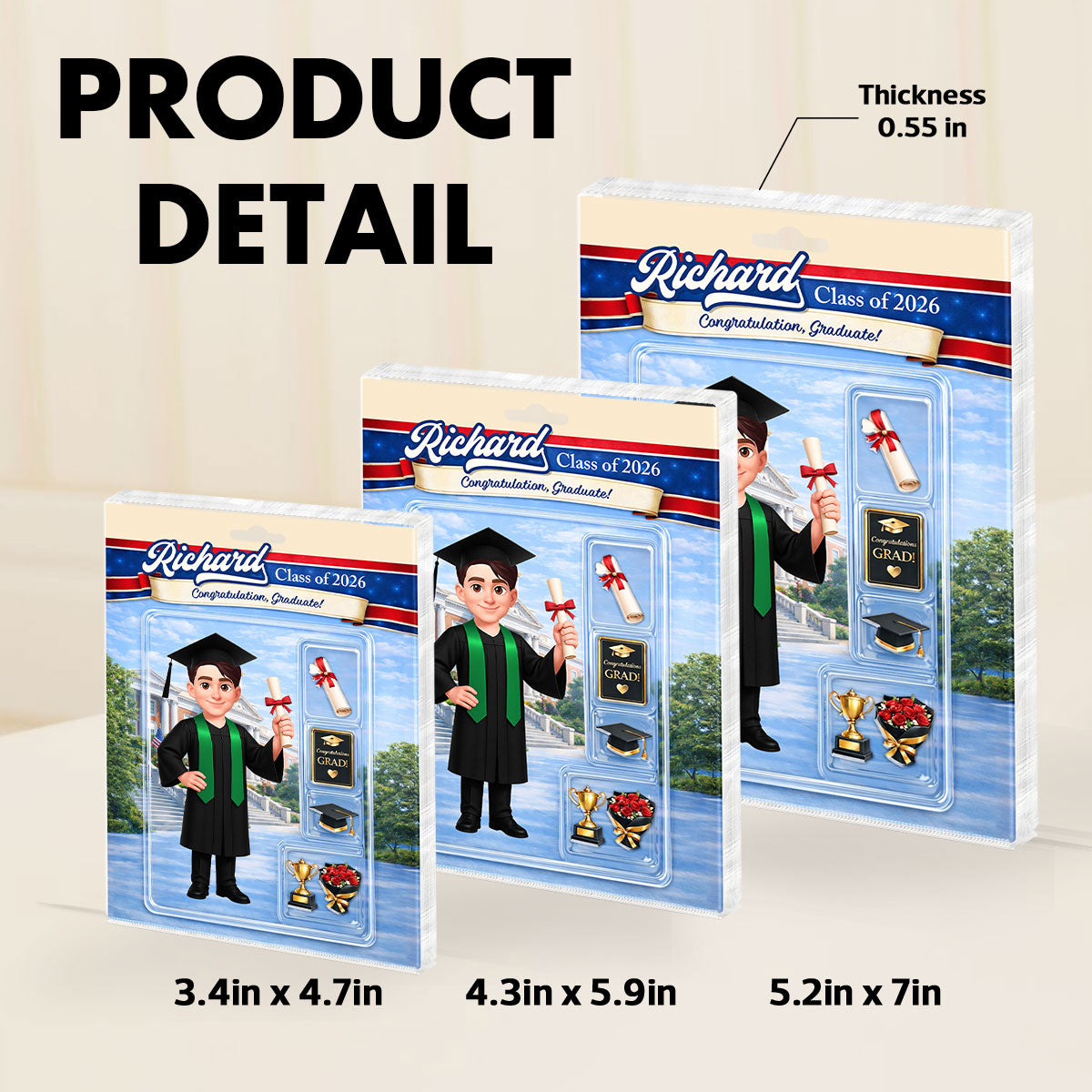 3D Effect Senior Action Figure - Personalized Acrylic Block Plaque - Graduation Gift For Seniors, Daughter, Son, Grandkids