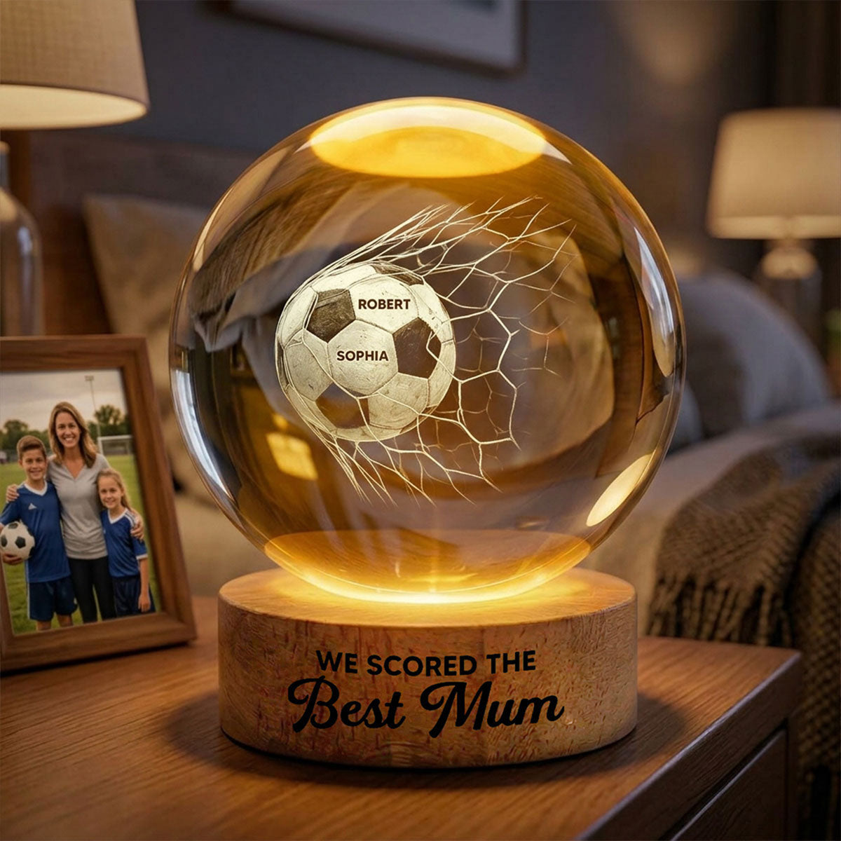 We Scored The Best Mum - Personalised Crystal Ball LED Night Light - Gift For UK Football Mum