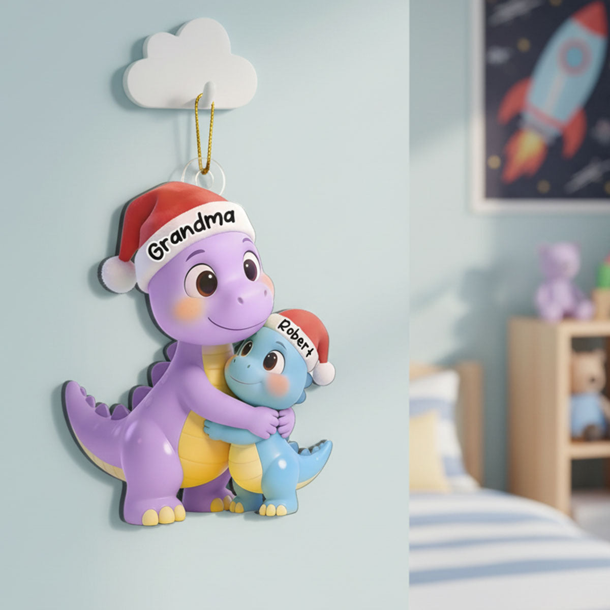 3D Effect Heartwarming Happy Grandmasaurus With Dinosaur Grandkid - Personalized Acrylic Ornament - Gift For Grandkids