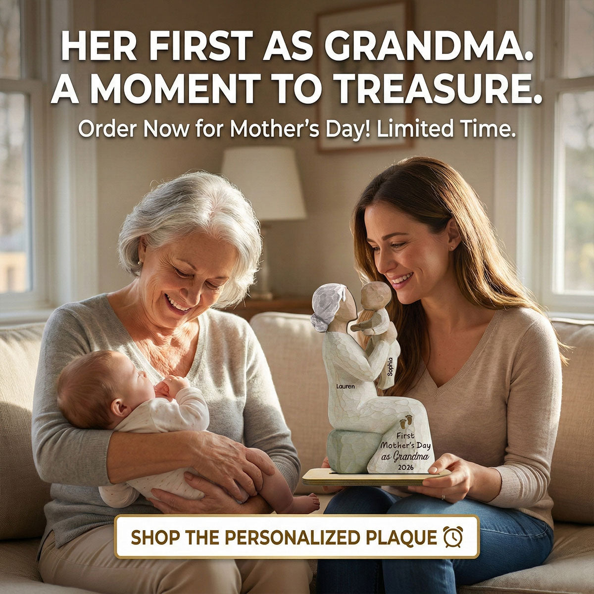 First Mother's Day As Grandma 2D Flat - Personalized 2-Layered Wooden Plaque - Mother's Day Gift for Grandma
