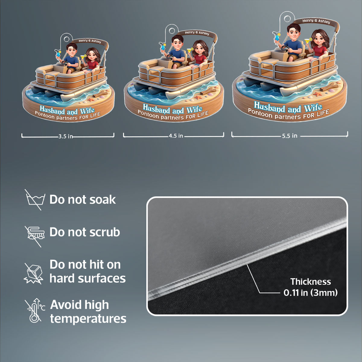 Husband and Wife Pontoon Partners for Life - Personalized Acrylic Car Hanger - Gift for him, Gift for her