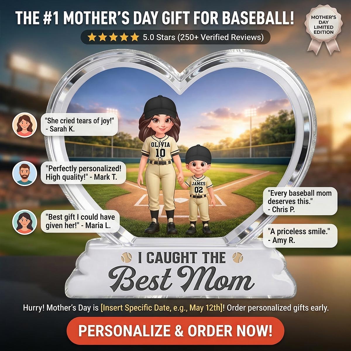 We Caught The Best Mom Baseball 2D Flat - Personalized Acrylic Block Plaque - Mother's Day Gift For Baseball Mom