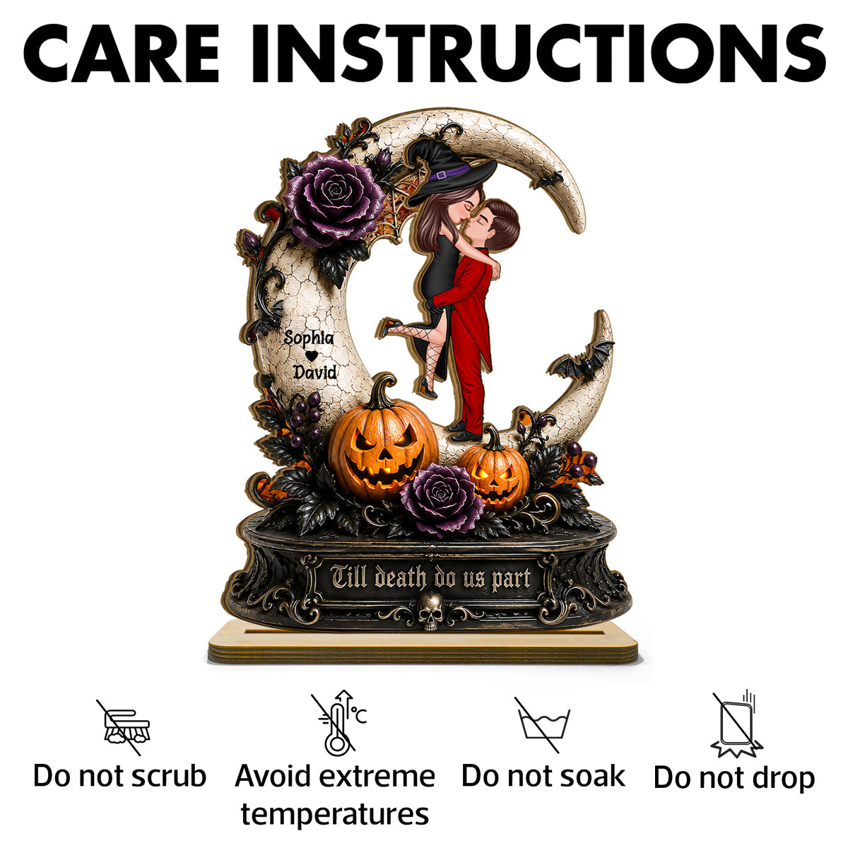 Spooky Couple Moon Halloween - Personalized 2-Layered Wooden Plaque - Halloween Decor Gift, Gift For Couple