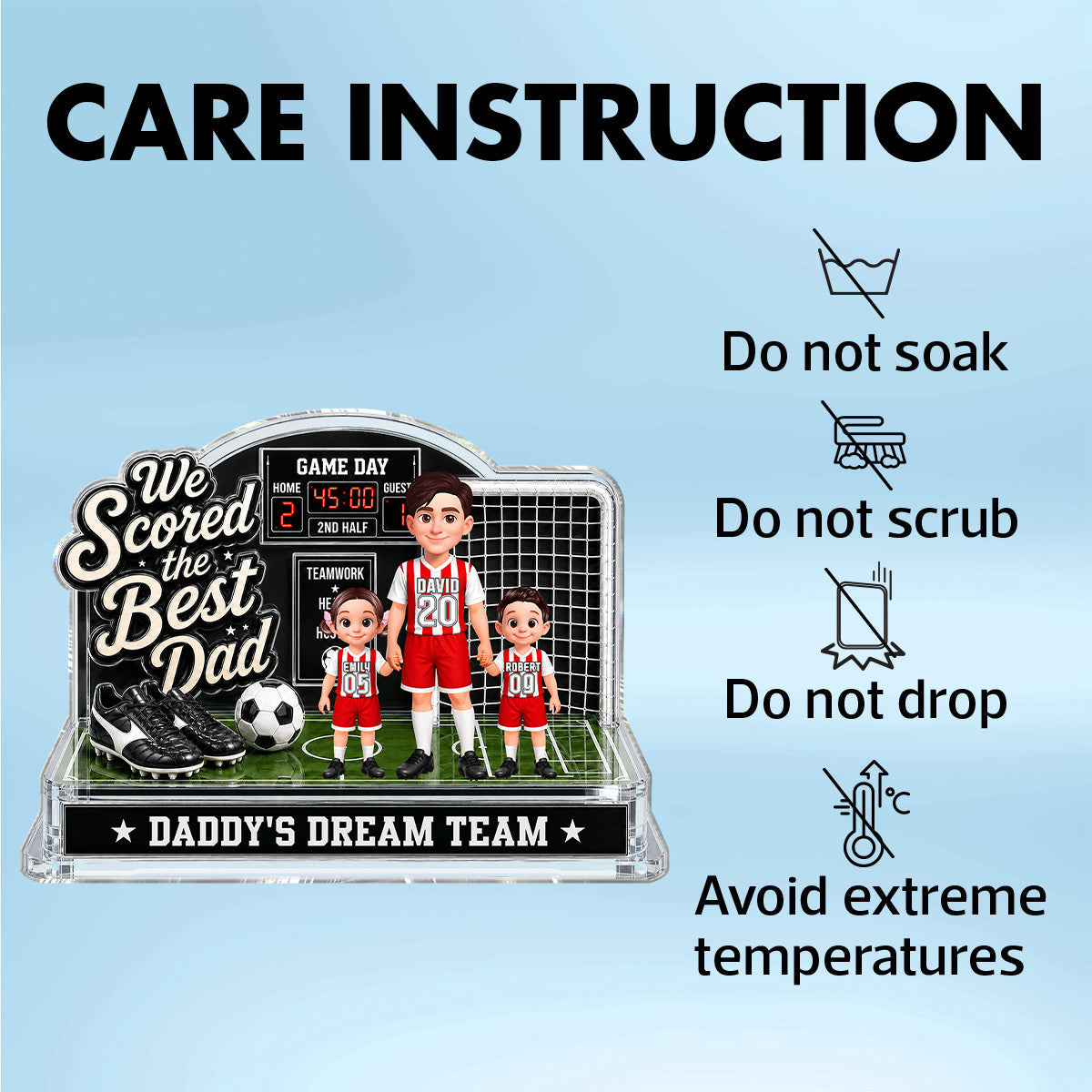 Soccer Dad & Kids On Court 2D Flat - Personalized Acrylic Block Plaque - Gift For Soccer Dad, UK Football Dad