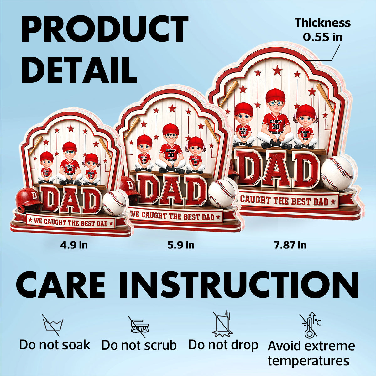 Baseball Best Dad & Kids - Personalized Acrylic Block Plaque - Gift For Dad, Husband