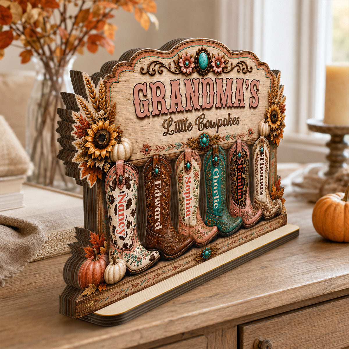 Grandma's Little Cowpokes 2D Flat - Personalized Wooden Plaque - Fall Season Decoration