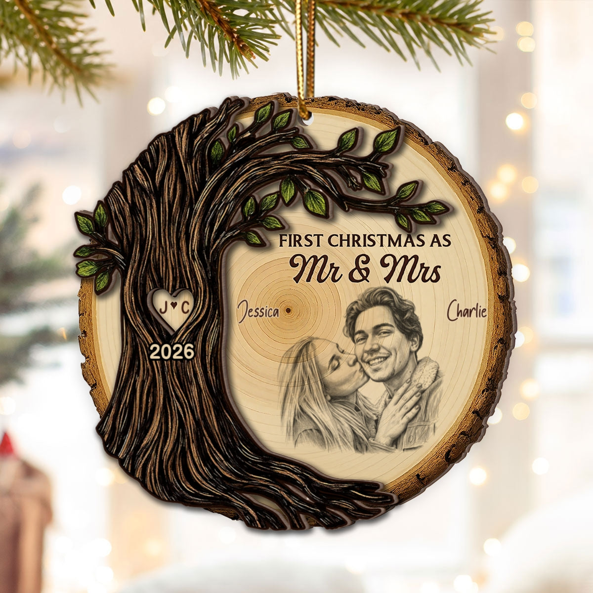 First Christmas As Mr Mrs Couple - Personalized 2-Layered Wooden Ornament - Christmas Gift For Married Couple