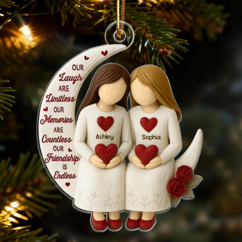 3D Effect Roses Besties On Moon - Personalized Ornament - Christmas Gift For Best Friends