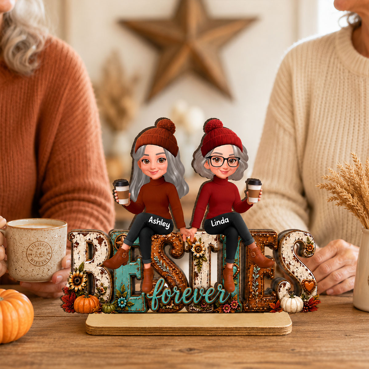 Western Besties Cozy Fall Vibe - Personalized 2-Layered Wooden Plaque - Fall Gift for Best Friends