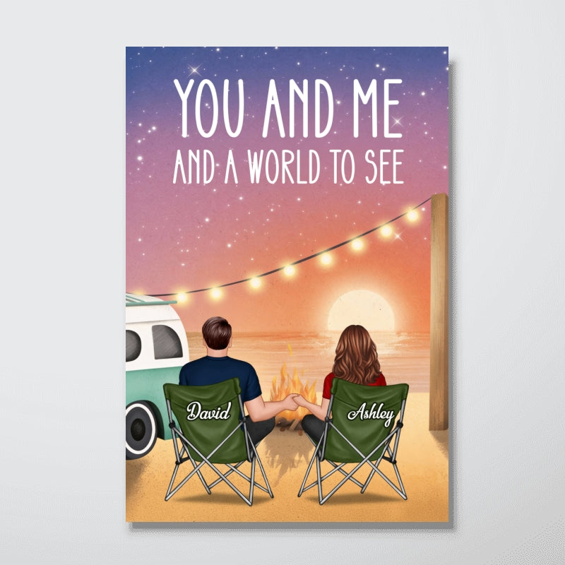 A World To See Couple Sitting At Beach - Personalized Poster - Heartfelt Valentine, Anniversary Gift For Him, For Her