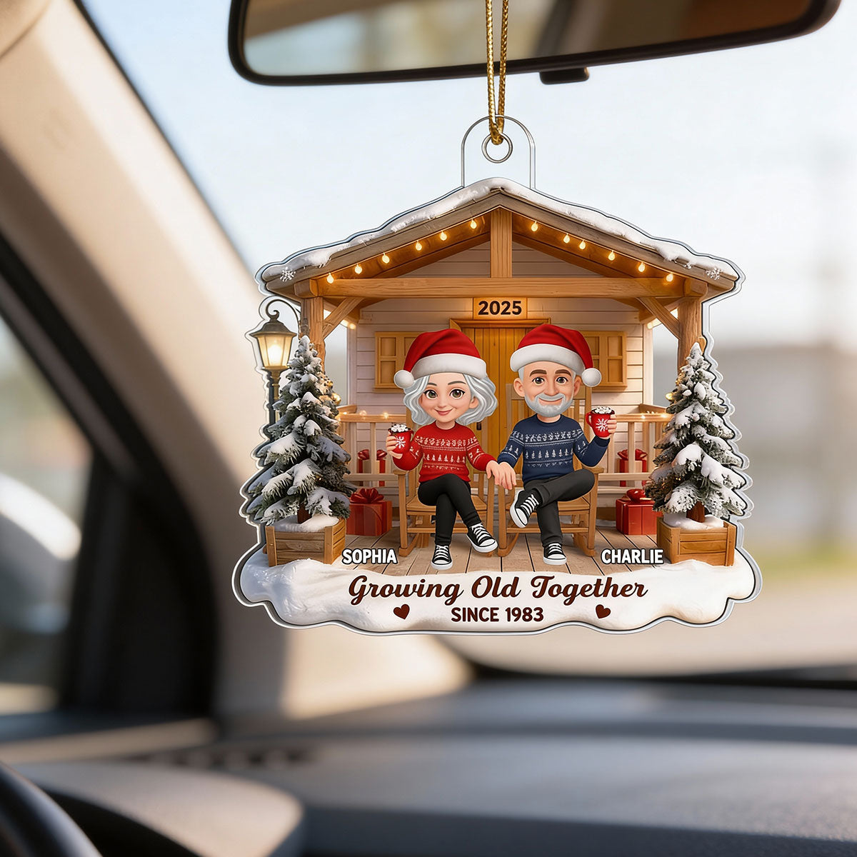 3D Effect Nostalgia Eternal Love Couple On Front Porch - Personalized Acrylic Ornament - Gift For Couple, For Him, For Her, Farmhouse Decor