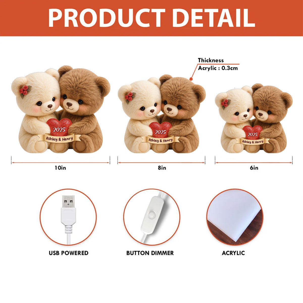 Loving Bear Couple - Personalized Light Box - Sentimental Gift for him, for her