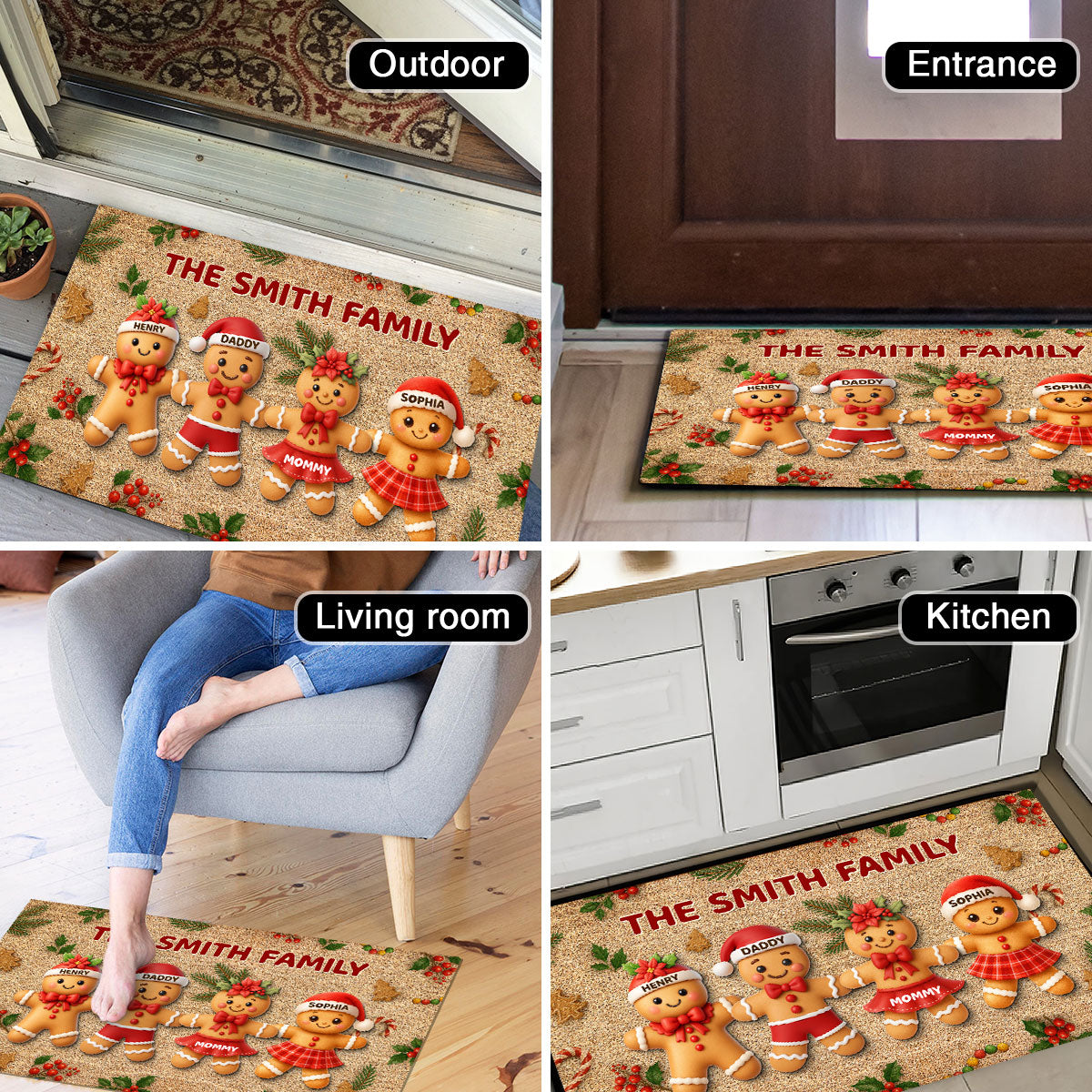 Gingerbread Family - Personalized Doormat - Christmas Gift for Family