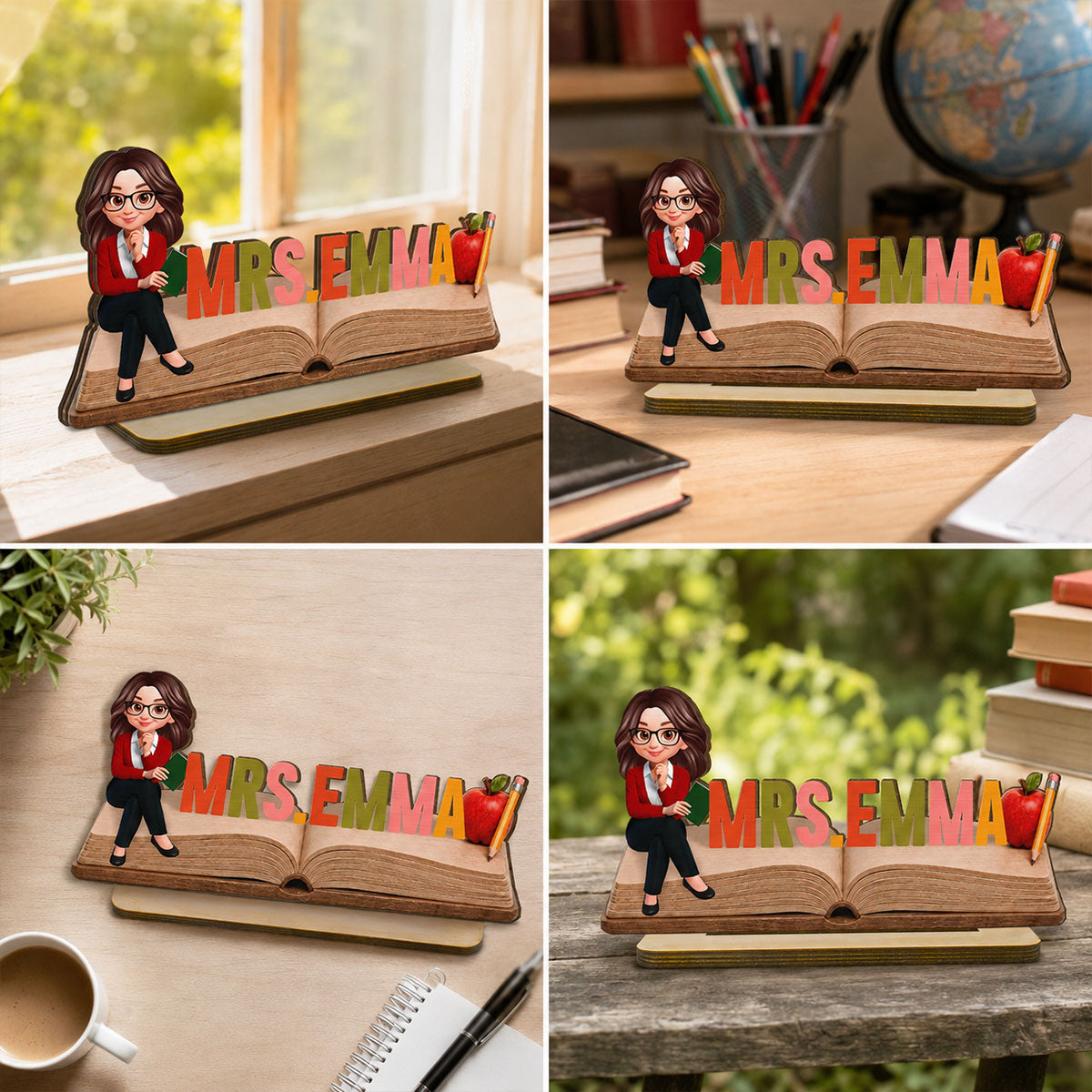Open Book Teacher Name Sign - Personalized Wooden Plaque - Back To School Gift