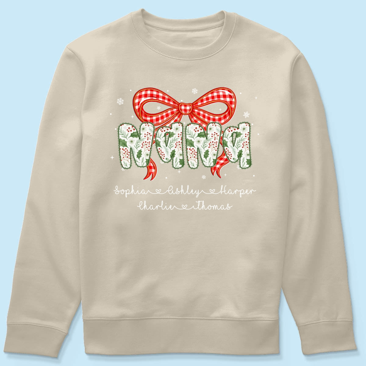 Grandma Coquette Floral Christmas Pattern With Kids Names - Personalized Shirt