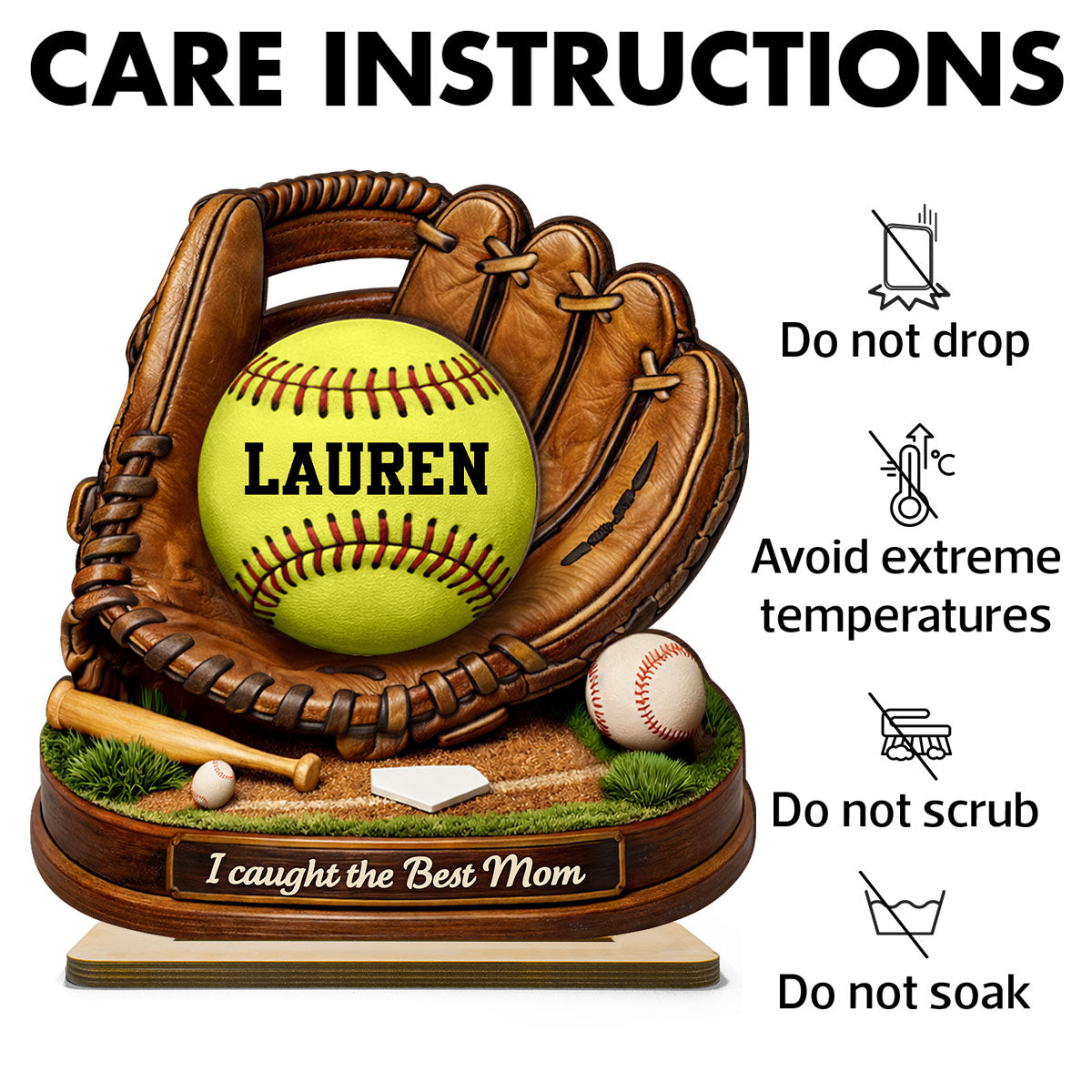 We Caught the Best Mom Dad Grandparents Baseball Softball - Personalized 2-Layered Wooden Plaque - Heartfelt Gift for Her, for Him