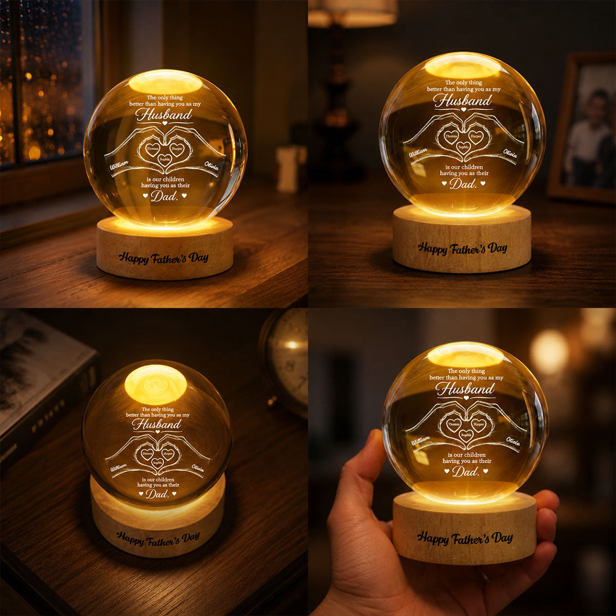 The Only Thing Having You As My Husband Hearts in Hands - Personalized Crystal Ball LED Night Light - Gift For Husband