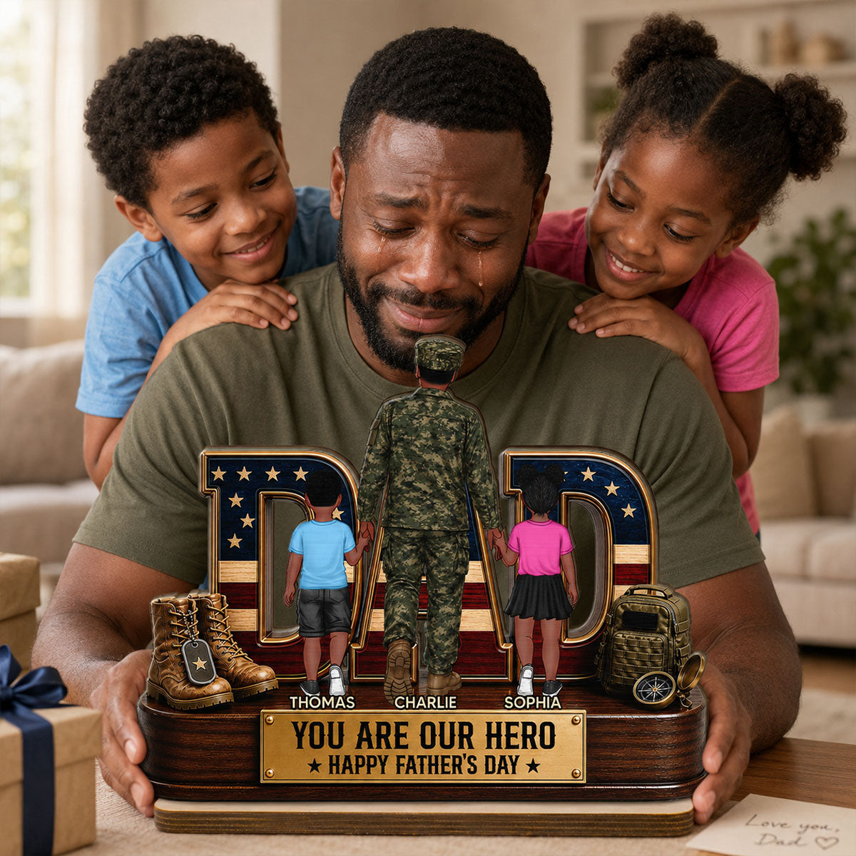 Nation Flag Military Dad You Are Our Hero - Personalized 2-Layered Wooden Plaque - Gift For Dad, Husband