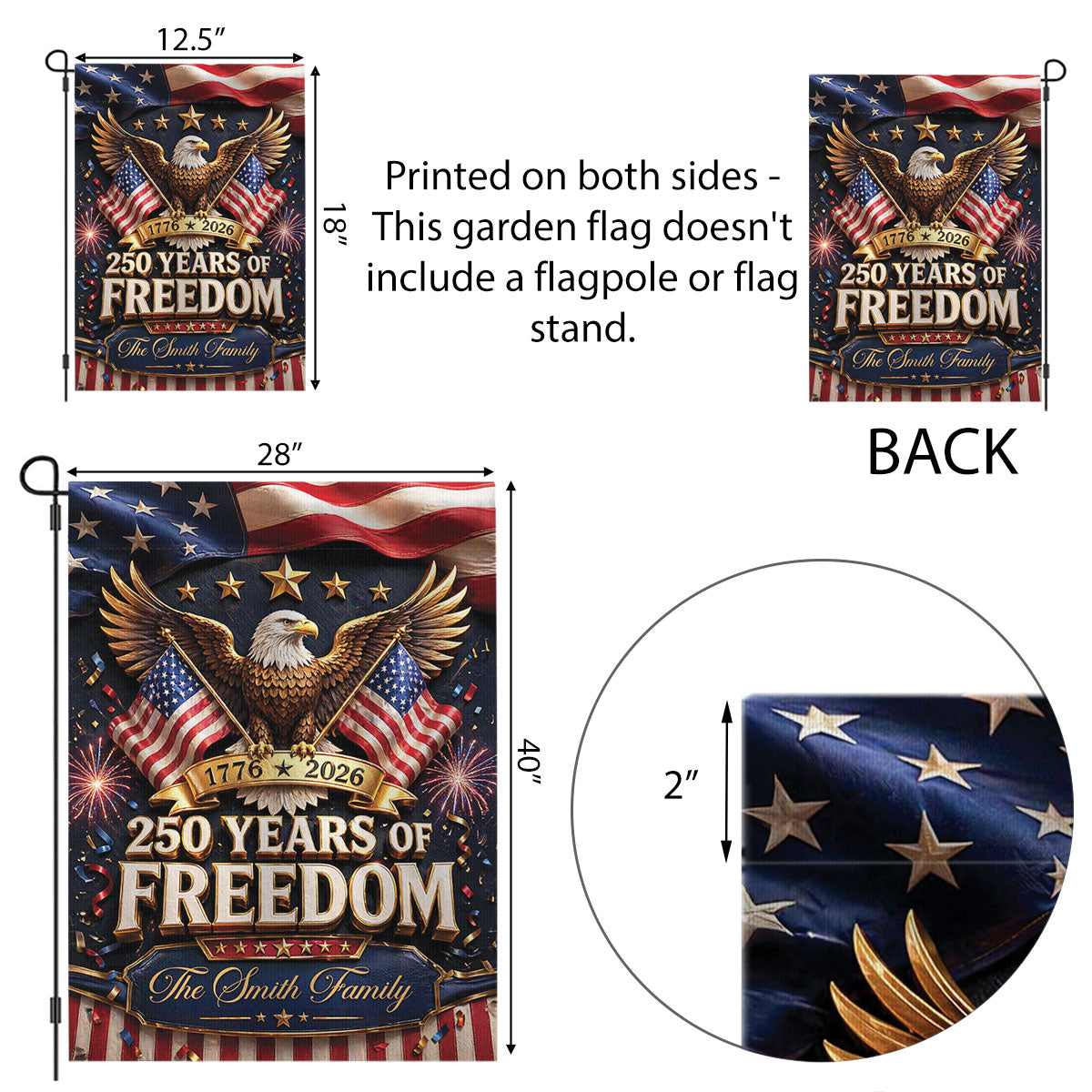 Proud 250th Anniversary America Patriotic - Personalized Garden Flag - 250 Years of Freedom, Family Decoration