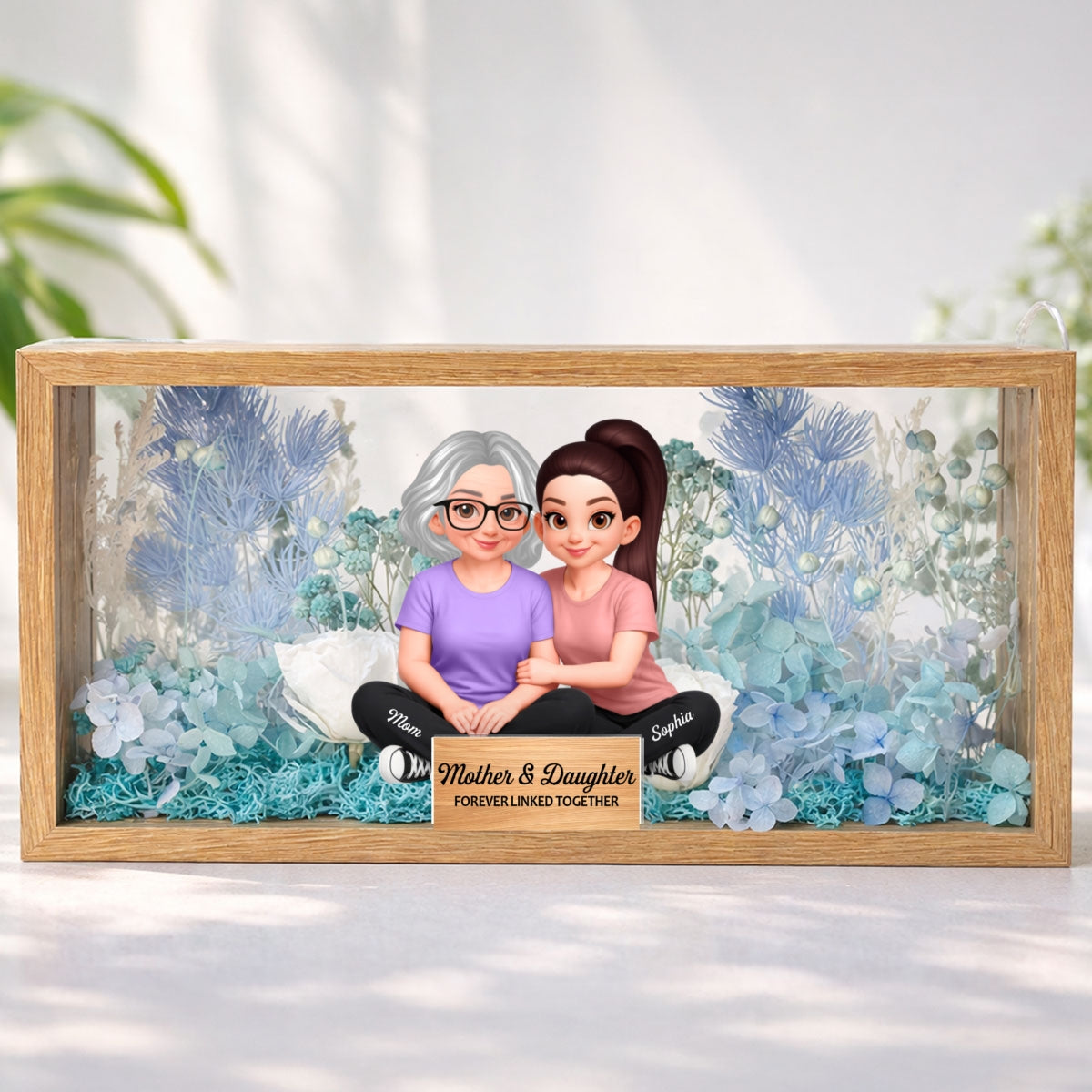 Mom & Daughter Forever Linked Together - Personalized DIY Flower Shadow Box LED Night Light - Gift For Mom, Daughter