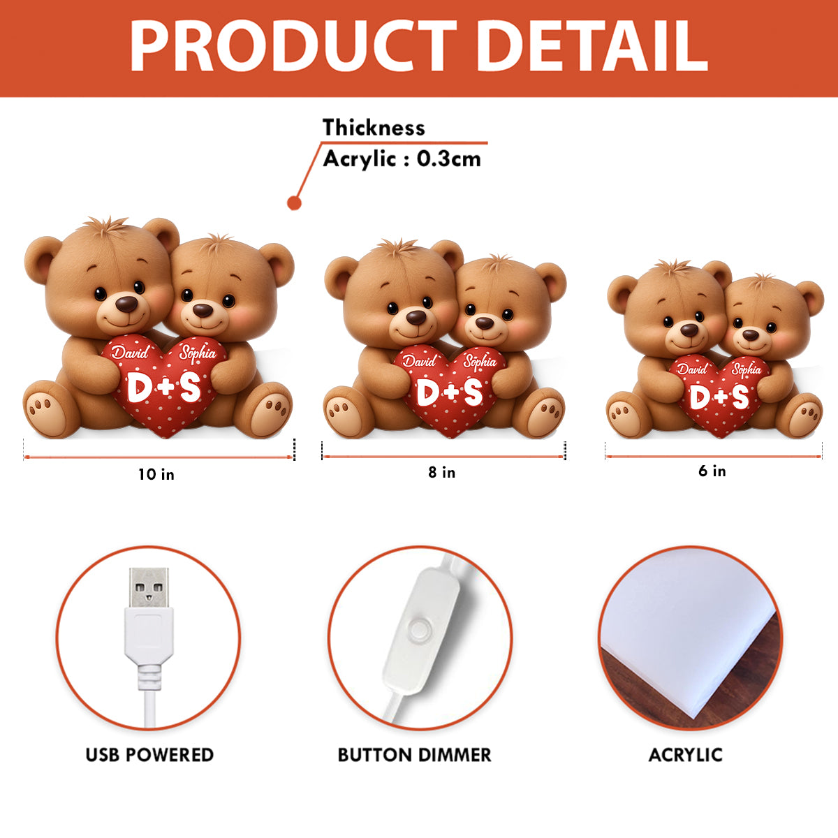 Bear Couple Holding Heart - Personalized Light Box - Valentine's Day Gift for him, for her
