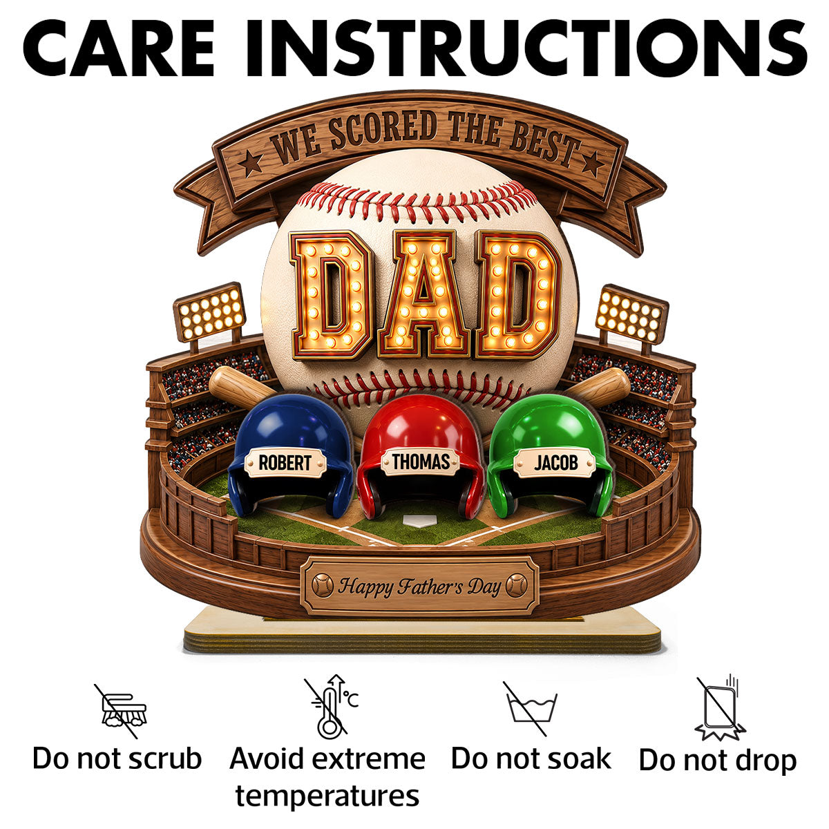 Baseball Dad The Greatest Champion Trophy - Personalized 2-Layered Wooden Plaque - Gift For Dad, Husband